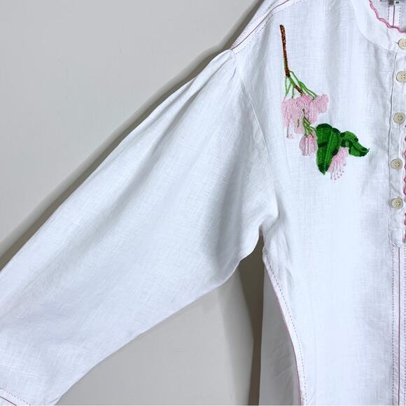 Natasha Zinko Linen Embroidered Beaded Tunic (Sz FR 40 / US 8) White / Pink - Picture 9 of 16